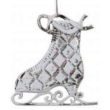 Χριστουγεννιάτικο Κρεμαστό Παγοπέδιλο με Καρό Σχέδια, Ασημί (10cm)